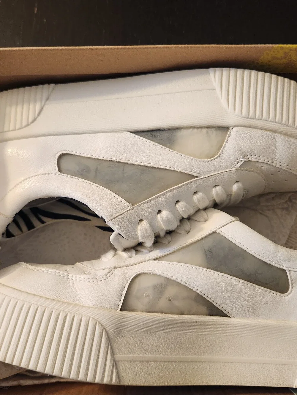 Mix No. 6, White Platform Sneakers with Clear Lining